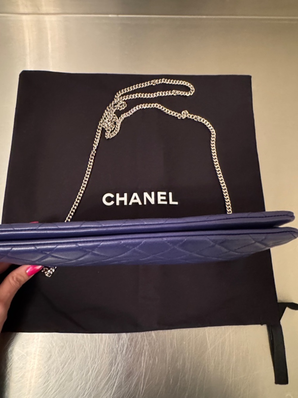 CHANEL Quilted Lambskin Clutch with Chain Pouch - Deep Blue - Picture 4 of 14